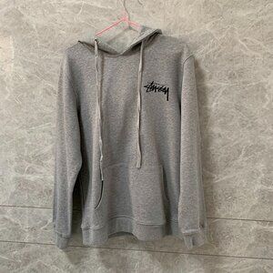 Stüssy Grey Logo Patch Drawstring Hoodie